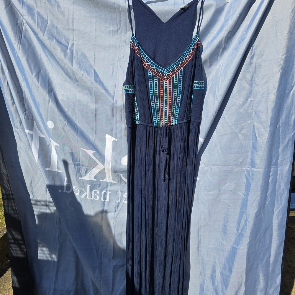 Lily Rose Navy Maxi Dress with Vibrant Embroidery